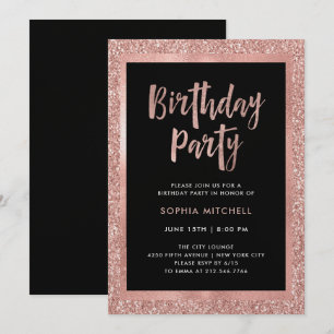 Invitation Parties scintillant d'or Rose Faux   Fête d'annive