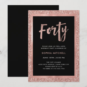 Invitation Parties scintillant d'or Rose Faux Fête du 40e a