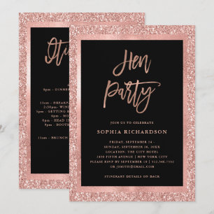 Invitation Parties scintillant d'or Rose Faux   Hen Party ave