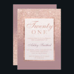 Invitation parties scintillant d'or rose Faux rose poussiéreu<br><div class="desc">Une douche à l'ombre d'une parties scintillant or rose moderne, assez chic et élégante, à l'ombre d'un d'or sombre, avec un bloc de couleur rose poussiéreux à vingt et unième anniversaire, une motif à l'ombre d'or rose qui se détache sur un arrière - plan rose poussiéreux à l'ossature or élégante...</div>