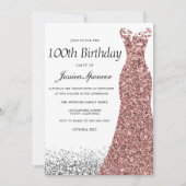 Invitation Parties scintillant d'or rose femmes 100e fête d'a (Devant)