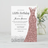Invitation Parties scintillant d'or rose femmes 100e fête d'a (Debout devant)