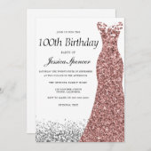 Invitation Parties scintillant d'or rose femmes 100e fête d'a (Devant / Derrière)