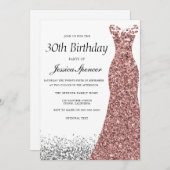 Invitation Parties scintillant d'or rose femmes 30e fête d'an (Devant / Derrière)