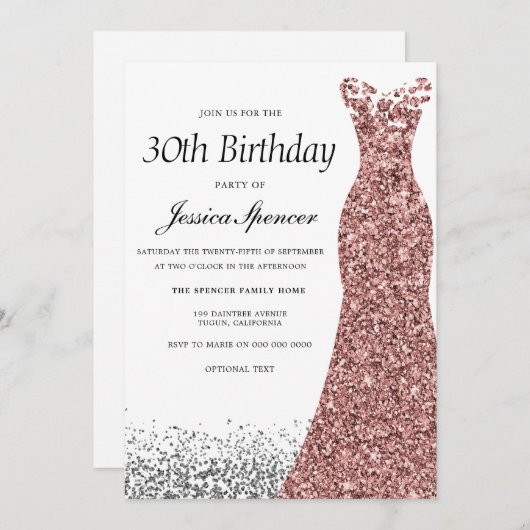 Invitation Parties scintillant d'or rose femmes 30e fête d'an (Devant / Derrière)