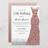 Invitation Parties scintillant d'or rose femmes 70e anniversa (Devant / Derrière)