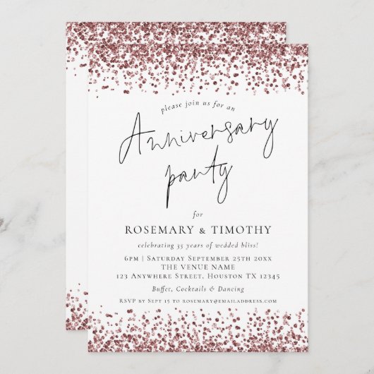 Invitation Parties scintillant d'or rose fête d'anniversaire (Devant / Derrière)