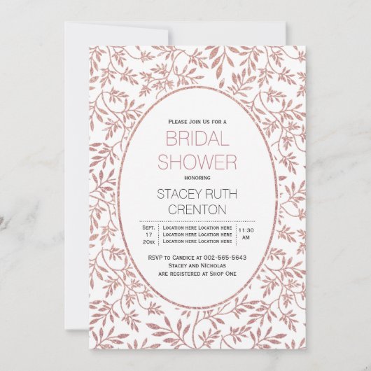 Invitation parties scintillant d'or rose feuille mariage douc (Devant)