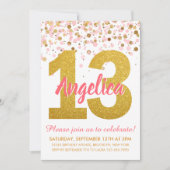 Invitation Parties scintillant d'or rose Fille Confetti 13e a (Devant)