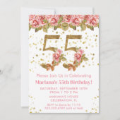 Invitation Parties scintillant d'or rose floral 55e fête d'an (Devant)