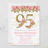 Invitation Parties scintillant d'or rose floral 95e fête d'an (Devant)