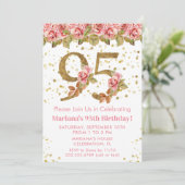 Invitation Parties scintillant d'or rose floral 95e fête d'an (Debout devant)