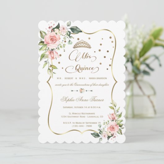 Invitation Parties scintillant d'or rose Floral Mis Quince Qu (Debout devant)