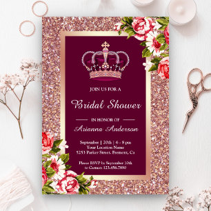 Invitation Parties scintillant d'or rose Floral Princess Fête