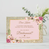 Invitation Parties scintillant D'Or Rose Floral Serez-Vous Ma (Debout devant)
