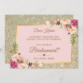 Invitation Parties scintillant D'Or Rose Floral Serez-Vous Ma (Devant / Derrière)