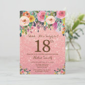 Invitation Parties scintillant d'or rose Floral Surprise 18e  (Debout devant)