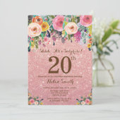 Invitation Parties scintillant d'or rose Floral Surprise 20e  (Debout devant)