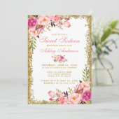 Invitation Parties scintillant d'or rose Floral Sweet 16 Anni (Debout devant)