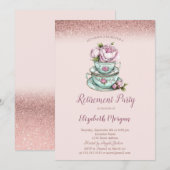 Invitation Parties scintillant d'or rose Floral Tea Cup Retra (Devant / Derrière)