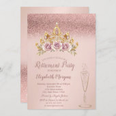 Invitation Parties scintillant d'or rose Floral Tiara Glass r (Devant / Derrière)