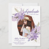 Invitation parties scintillant d'or rose florale violet phot (Devant)