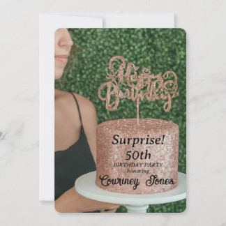 Invitation Parties scintillant d'or rose gâteau d'anniversair