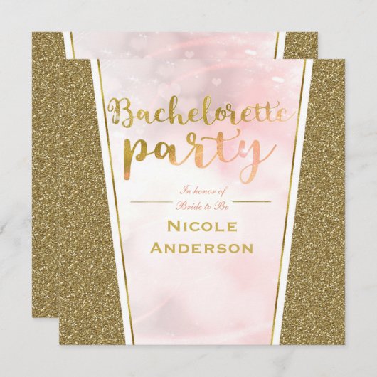 Invitation Parties scintillant d'or rose Glam Sparkle Bachelo (Devant / Derrière)