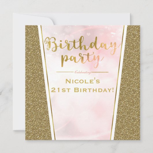 Invitation Parties scintillant d'or rose Glam Sparkle fête d' (Devant)