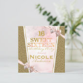 Invitation Parties scintillant d'or rose glam Sweet 16 Bow fê (Debout devant)