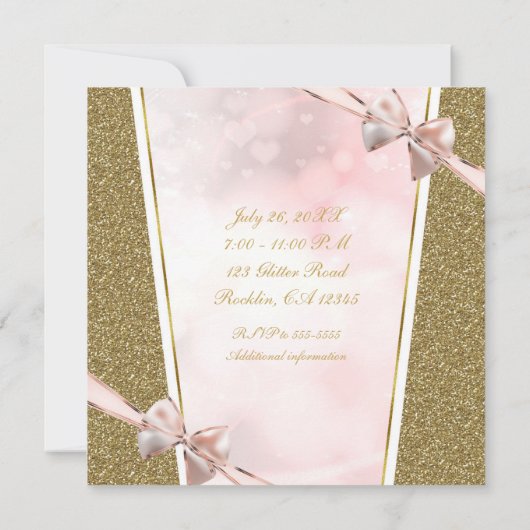 Invitation Parties scintillant d'or rose glam Sweet 16 Bow fê (Dos)