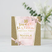 Invitation Parties scintillant d'or rose glam Sweet 16 Bow fê (Debout devant)