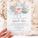 Invitation parties scintillant d'or rose  hébreu fleuri Bat m<br><div class="desc">Élégant bouquet floral rose et vert pâle,  avec une Etoile blanche de David éditable,  avec des confettis Bat mitzvah et rose de parties scintillant dorée de nom hébreu. Une invitation simple et chic.</div>