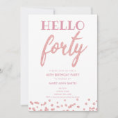 Invitation Parties scintillant d'or rose "Hello Quarty" fête (Devant)