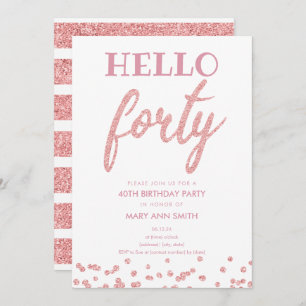 Invitation Parties scintillant d'or rose "Hello Quarty" fête 