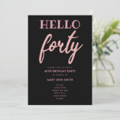 Invitation Parties scintillant d'or rose "Hello Quarty" fête (Debout devant)