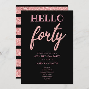 Invitation Parties scintillant d'or rose "Hello Quarty" fête 
