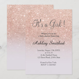 Invitation Parties scintillant d'or rose lilac ombre baby sho