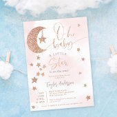 Invitation parties scintillant d'or rose lune étoiles nuages 