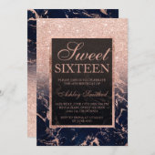 Invitation parties scintillant d'or rose marbre marine aquare (Devant / Derrière)