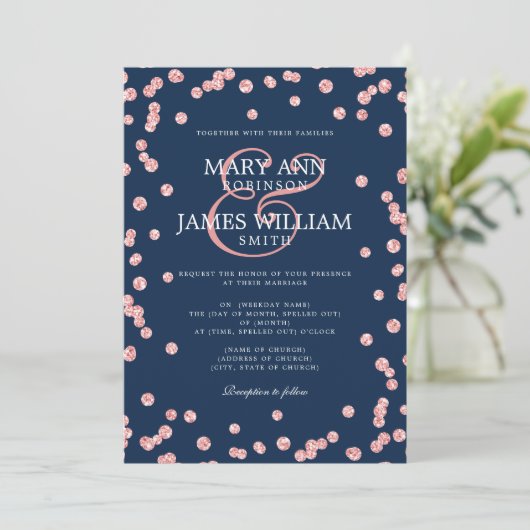 Invitation Parties scintillant d'or Rose Mariage moderne Conf (Debout devant)