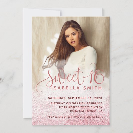 Invitation Parties scintillant d'or rose moderne chic photo d (Devant)