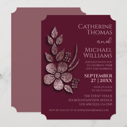 Invitation Parties scintillant d'or Rose moderne et élégant F (Devant / Derrière)