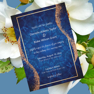 Invitation Parties scintillant d'or Rose moderne, Mariage ble