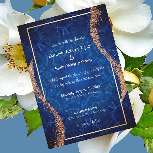 Invitation Parties scintillant d'or Rose moderne, Mariage ble