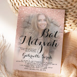 Invitation Parties scintillant d'or rose moderne ombre photo<br><div class="desc">Une jolie douche à parties scintillant en or faux rose moderne et sombre avec bloc de couleur rose pastel à Mitzvah invitation à la fête avec votre photo personnalisée avec rose or ombre motif s'estompant sur un arrière - plan rose. Parfait pour une princesse à Mitzvah</div>