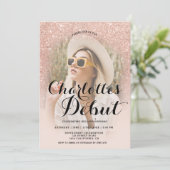 Invitation Parties scintillant d'or rose moderne ombre photo (Debout devant)