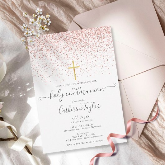 Invitation Parties scintillant d'or Rose moderne Première com