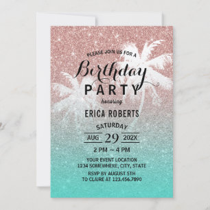Invitation Parties scintillant d'or Rose moderne Tropical Ann