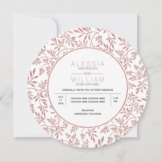 Invitation parties scintillant d'or rose motif mariage modern (Devant)